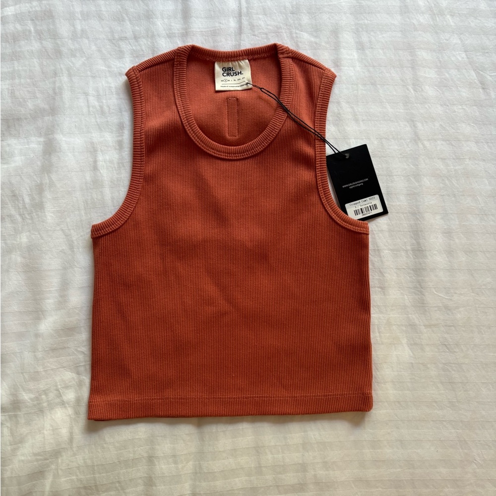 Sleeveless Orange Ribbed Top - Picture 2 of 16
